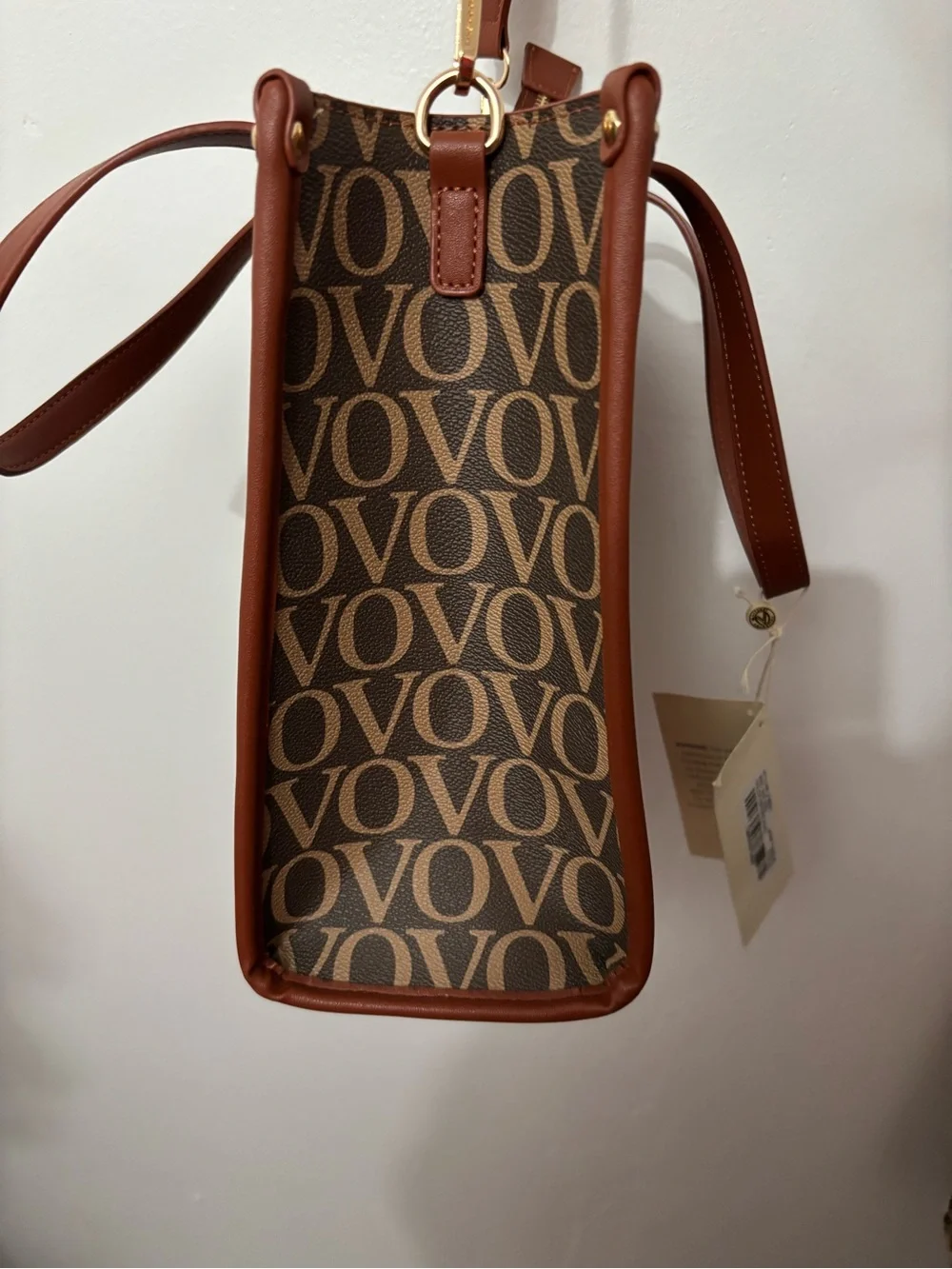 Valentino Orlandi Brown Monogram Tote Bag with Tan Trim